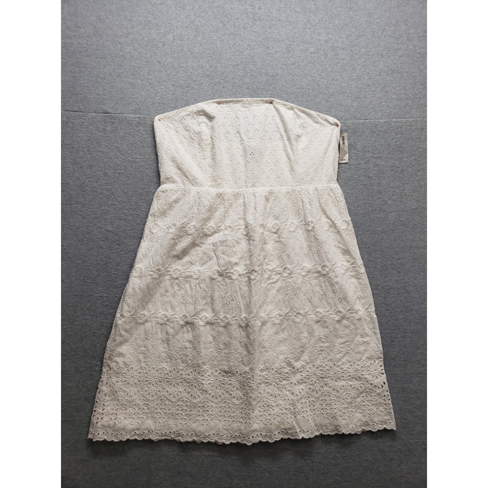 Old Navy Women Mini Dress 16 White Floral Lace Strapless Zip Smocked Logo Casual